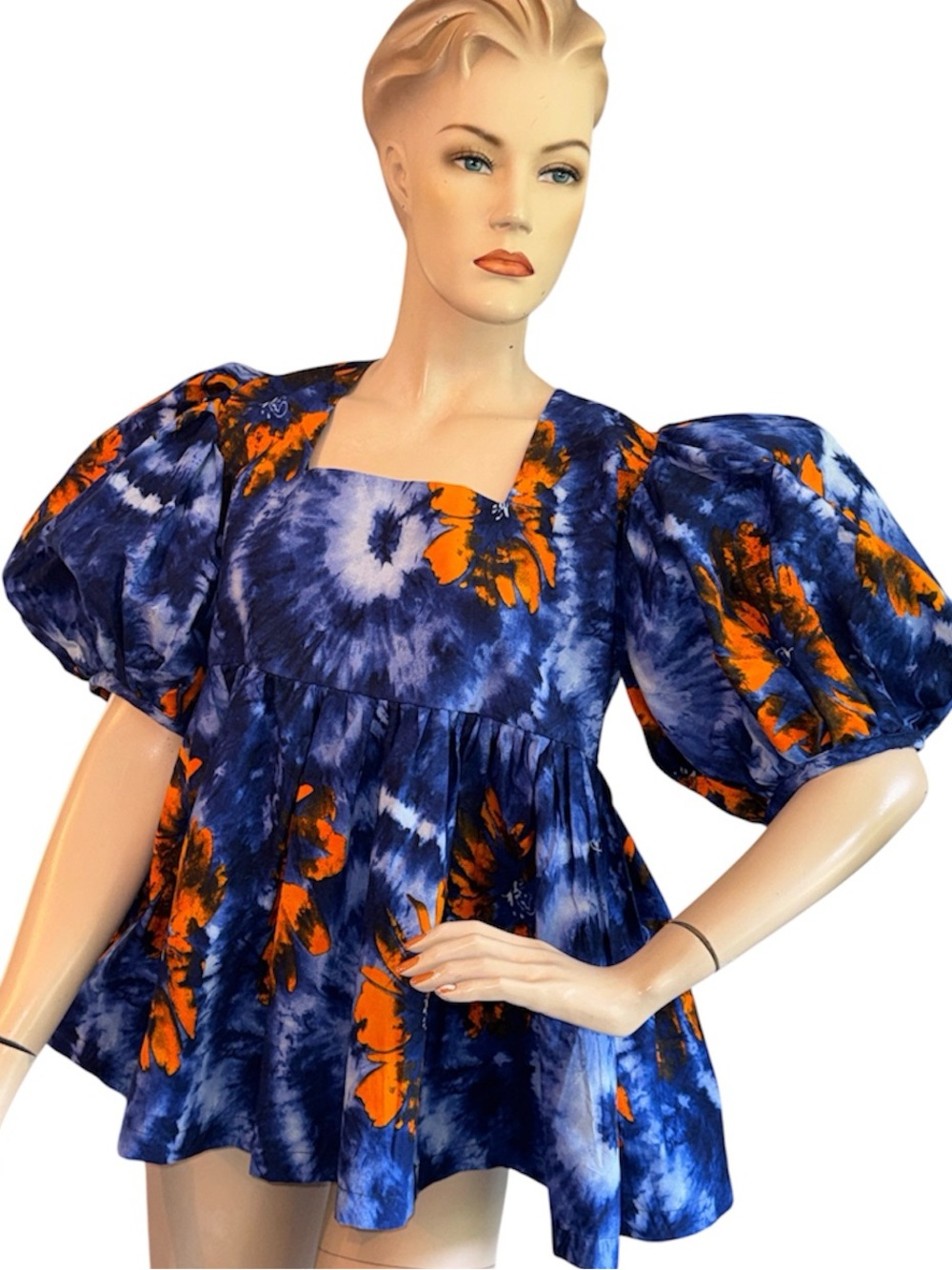 African Print Peplum Top with Balloon Sleeves